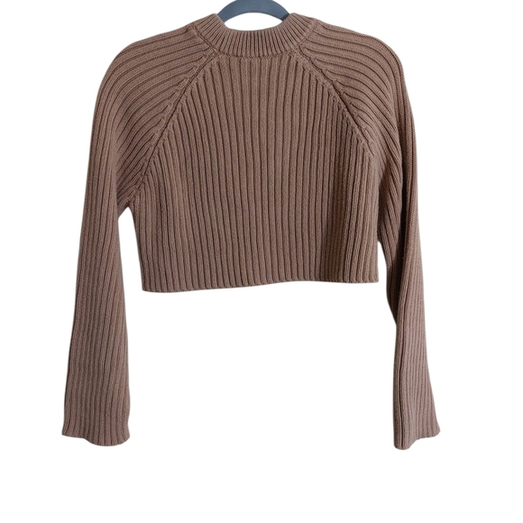 Zara Brown Long Sleeve Ribbed Crop Sweater- M - Picture 3 of 6